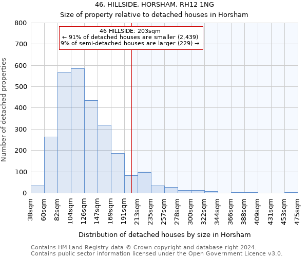 46, HILLSIDE, HORSHAM, RH12 1NG: Size of property relative to detached houses in Horsham