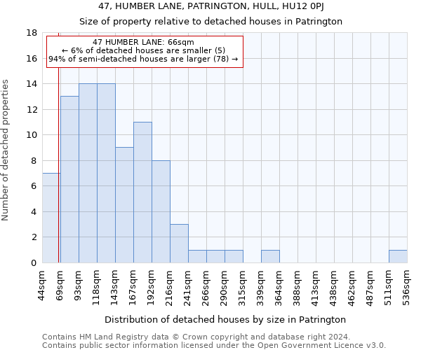 47, HUMBER LANE, PATRINGTON, HULL, HU12 0PJ: Size of property relative to detached houses in Patrington