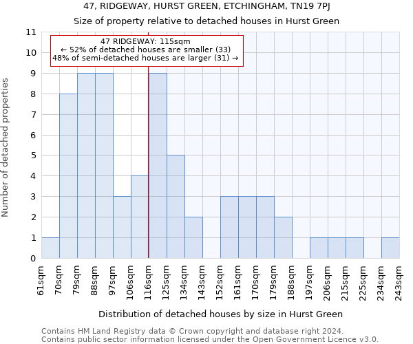 47, RIDGEWAY, HURST GREEN, ETCHINGHAM, TN19 7PJ: Size of property relative to detached houses in Hurst Green
