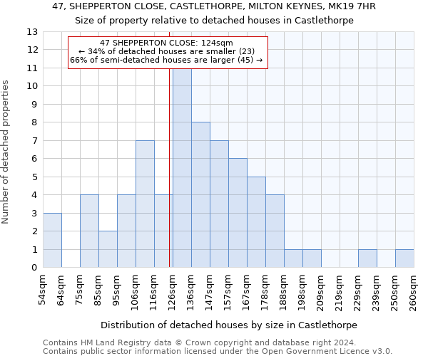 47, SHEPPERTON CLOSE, CASTLETHORPE, MILTON KEYNES, MK19 7HR: Size of property relative to detached houses in Castlethorpe
