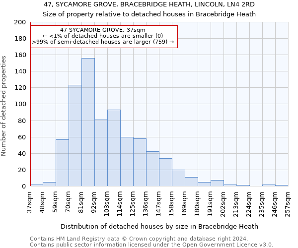 47, SYCAMORE GROVE, BRACEBRIDGE HEATH, LINCOLN, LN4 2RD: Size of property relative to detached houses in Bracebridge Heath