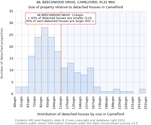 48, BEECHWOOD DRIVE, CAMELFORD, PL32 9NA: Size of property relative to detached houses in Camelford