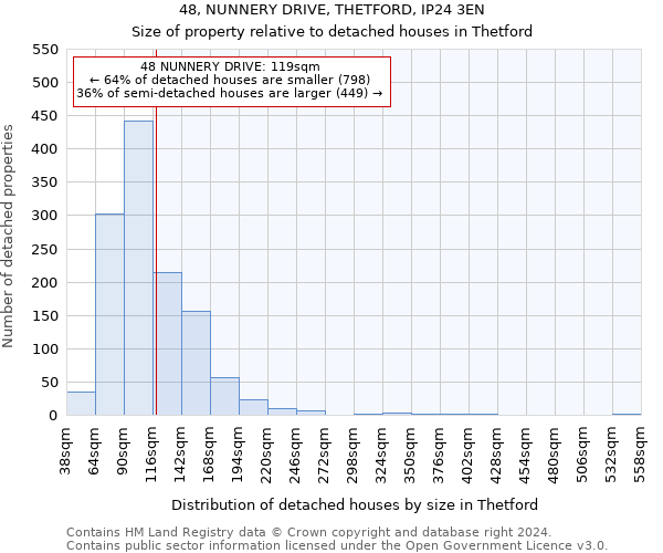 48, NUNNERY DRIVE, THETFORD, IP24 3EN: Size of property relative to detached houses in Thetford