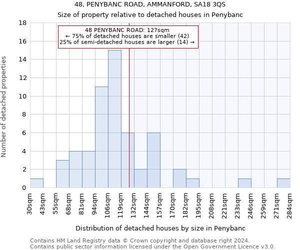 48, PENYBANC ROAD, AMMANFORD, SA18 3QS: Size of property relative to detached houses in Penybanc