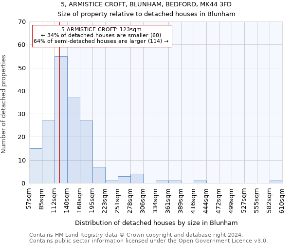 5, ARMISTICE CROFT, BLUNHAM, BEDFORD, MK44 3FD: Size of property relative to detached houses in Blunham