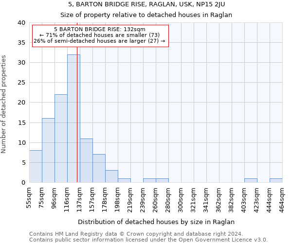 5, BARTON BRIDGE RISE, RAGLAN, USK, NP15 2JU: Size of property relative to detached houses in Raglan