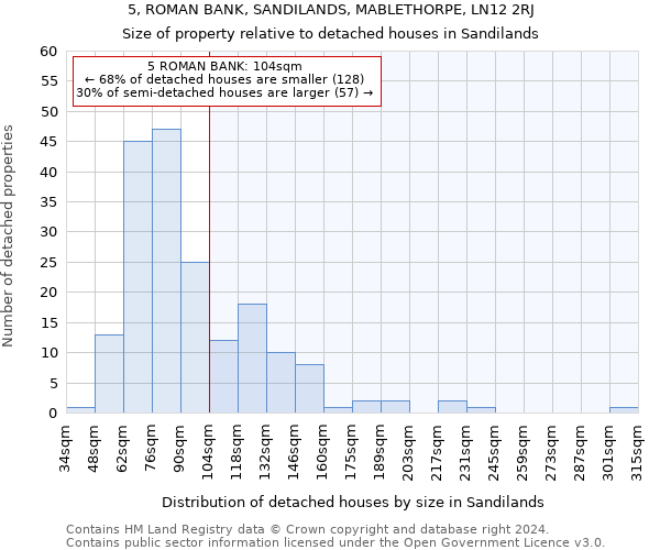 5, ROMAN BANK, SANDILANDS, MABLETHORPE, LN12 2RJ: Size of property relative to detached houses in Sandilands