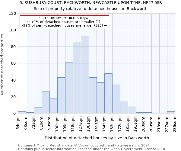 5, RUSHBURY COURT, BACKWORTH, NEWCASTLE UPON TYNE, NE27 0SR: Size of property relative to detached houses in Backworth