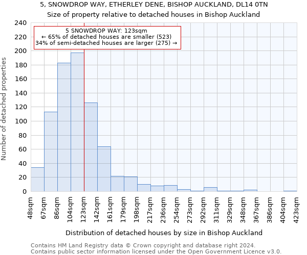 5, SNOWDROP WAY, ETHERLEY DENE, BISHOP AUCKLAND, DL14 0TN: Size of property relative to detached houses in Bishop Auckland