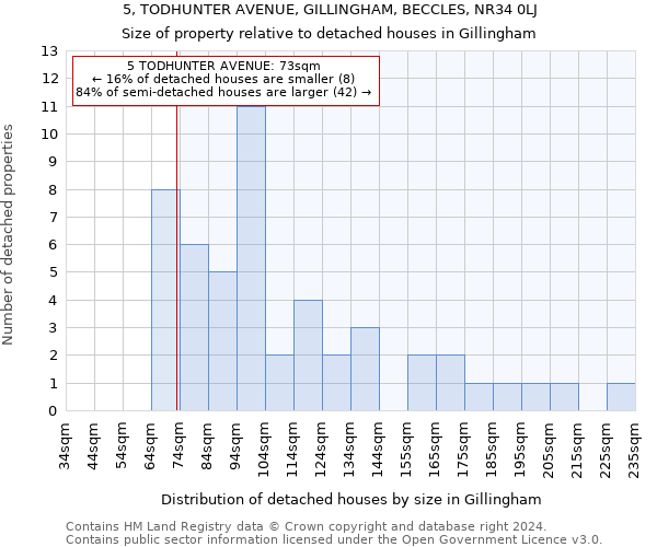 5, TODHUNTER AVENUE, GILLINGHAM, BECCLES, NR34 0LJ: Size of property relative to detached houses in Gillingham