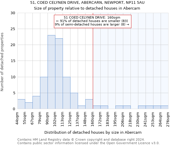 51, COED CELYNEN DRIVE, ABERCARN, NEWPORT, NP11 5AU: Size of property relative to detached houses in Abercarn