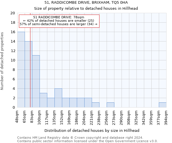 51, RADDICOMBE DRIVE, BRIXHAM, TQ5 0HA: Size of property relative to detached houses in Hillhead