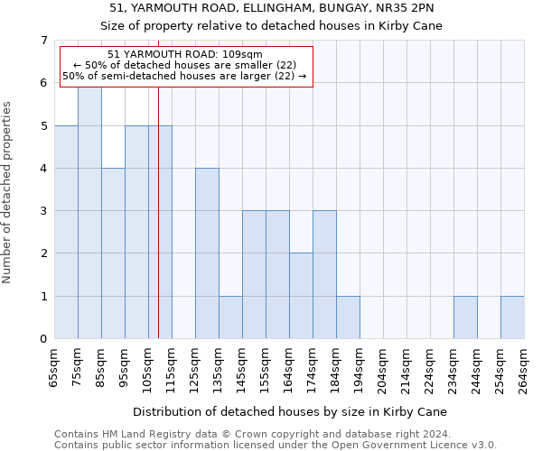 51, YARMOUTH ROAD, ELLINGHAM, BUNGAY, NR35 2PN: Size of property relative to detached houses in Kirby Cane