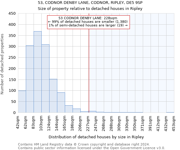 53, CODNOR DENBY LANE, CODNOR, RIPLEY, DE5 9SP: Size of property relative to detached houses in Ripley