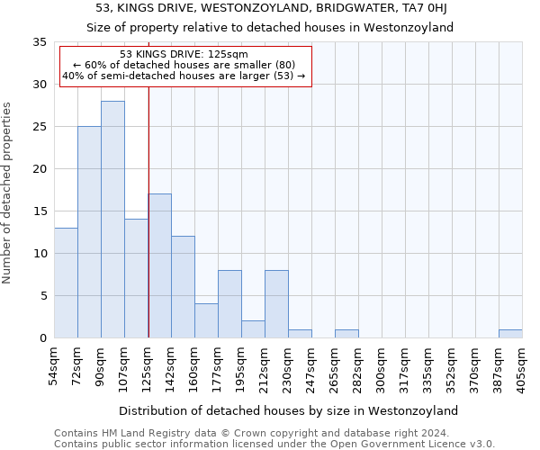 53, KINGS DRIVE, WESTONZOYLAND, BRIDGWATER, TA7 0HJ: Size of property relative to detached houses in Westonzoyland