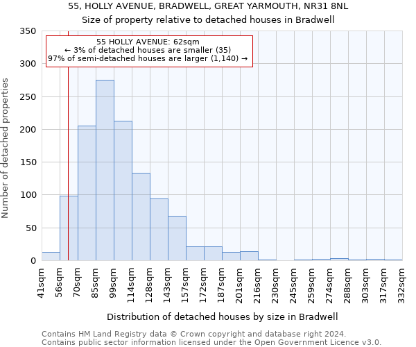 55, HOLLY AVENUE, BRADWELL, GREAT YARMOUTH, NR31 8NL: Size of property relative to detached houses in Bradwell