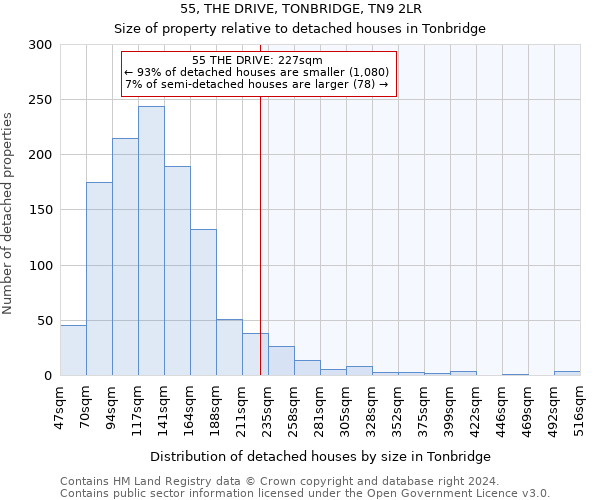 55, THE DRIVE, TONBRIDGE, TN9 2LR: Size of property relative to detached houses in Tonbridge