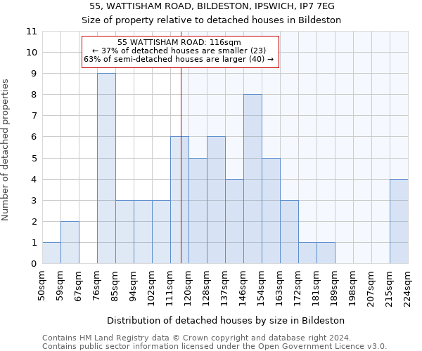 55, WATTISHAM ROAD, BILDESTON, IPSWICH, IP7 7EG: Size of property relative to detached houses in Bildeston