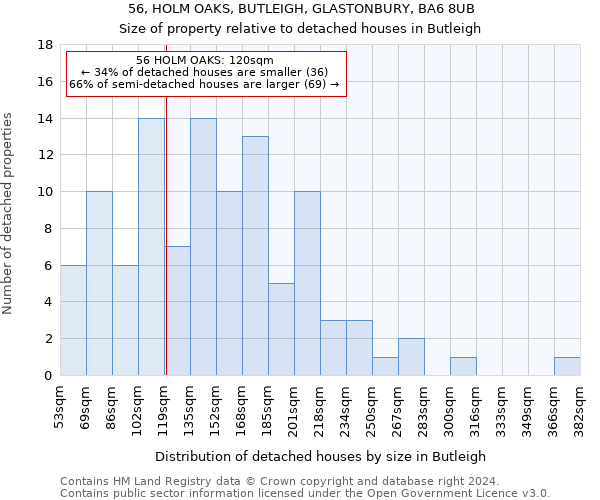 56, HOLM OAKS, BUTLEIGH, GLASTONBURY, BA6 8UB: Size of property relative to detached houses in Butleigh