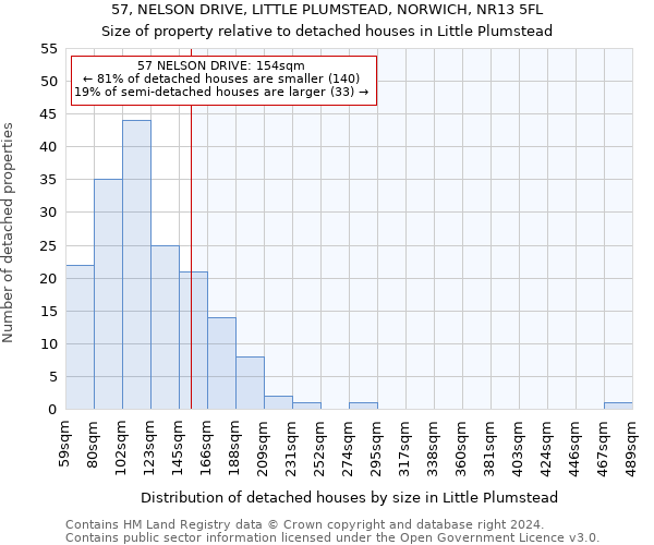 57, NELSON DRIVE, LITTLE PLUMSTEAD, NORWICH, NR13 5FL: Size of property relative to detached houses in Little Plumstead