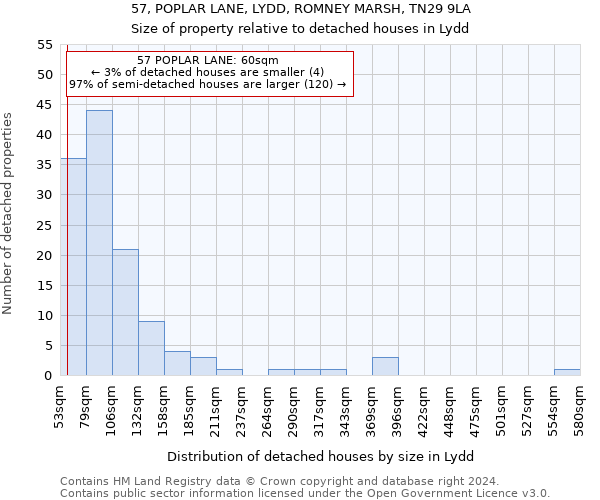 57, POPLAR LANE, LYDD, ROMNEY MARSH, TN29 9LA: Size of property relative to detached houses in Lydd