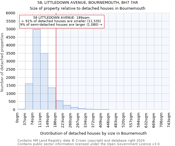 58, LITTLEDOWN AVENUE, BOURNEMOUTH, BH7 7AR: Size of property relative to detached houses in Bournemouth