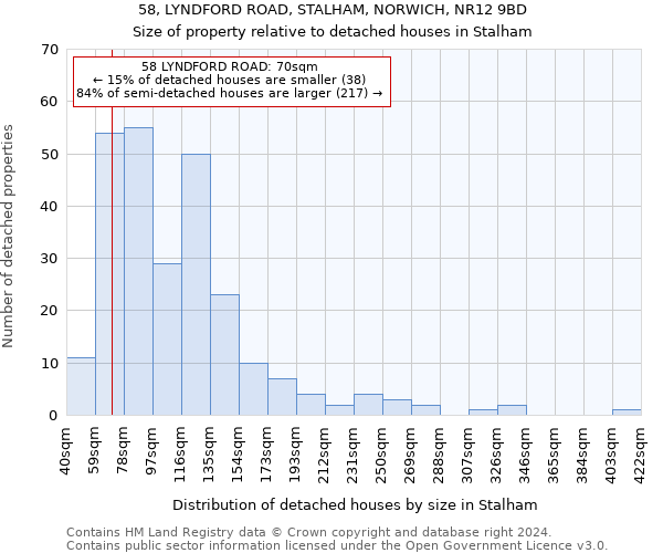 58, LYNDFORD ROAD, STALHAM, NORWICH, NR12 9BD: Size of property relative to detached houses in Stalham