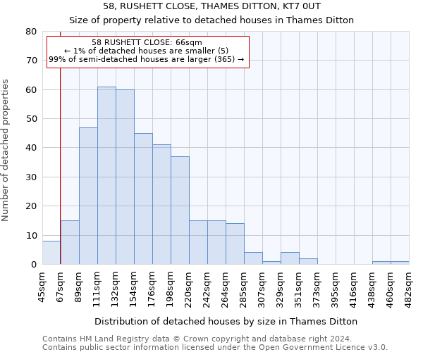 58, RUSHETT CLOSE, THAMES DITTON, KT7 0UT: Size of property relative to detached houses in Thames Ditton