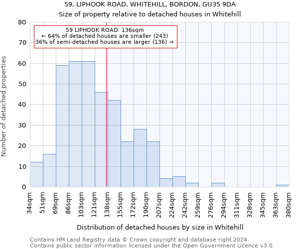59, LIPHOOK ROAD, WHITEHILL, BORDON, GU35 9DA: Size of property relative to detached houses in Whitehill