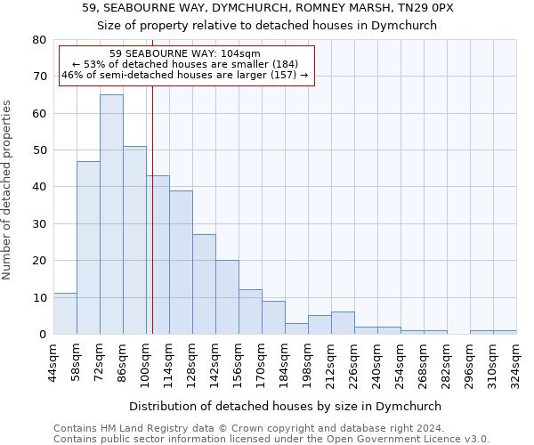 59, SEABOURNE WAY, DYMCHURCH, ROMNEY MARSH, TN29 0PX: Size of property relative to detached houses in Dymchurch