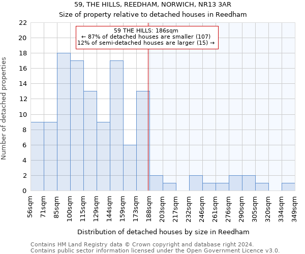 59, THE HILLS, REEDHAM, NORWICH, NR13 3AR: Size of property relative to detached houses in Reedham