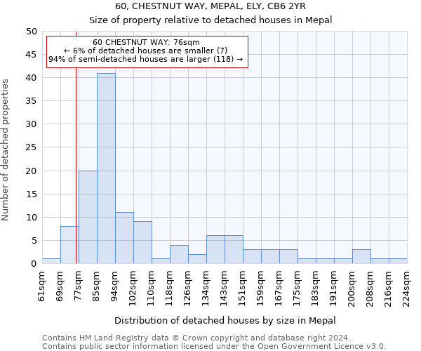 60, CHESTNUT WAY, MEPAL, ELY, CB6 2YR: Size of property relative to detached houses in Mepal