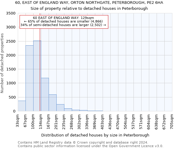60, EAST OF ENGLAND WAY, ORTON NORTHGATE, PETERBOROUGH, PE2 6HA: Size of property relative to detached houses in Peterborough