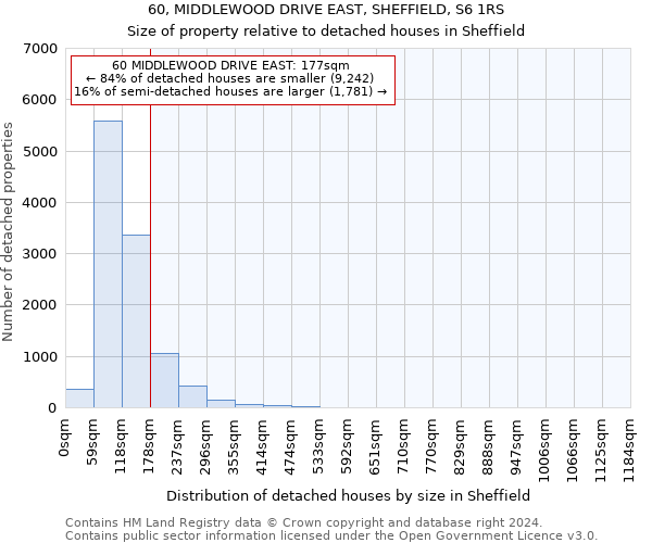 60, MIDDLEWOOD DRIVE EAST, SHEFFIELD, S6 1RS: Size of property relative to detached houses in Sheffield