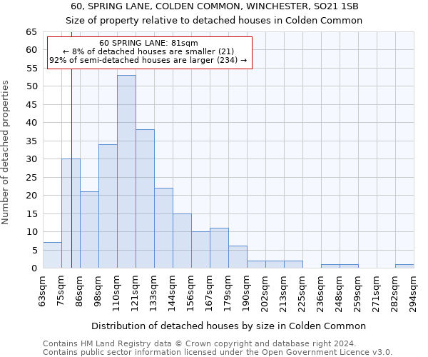 60, SPRING LANE, COLDEN COMMON, WINCHESTER, SO21 1SB: Size of property relative to detached houses in Colden Common
