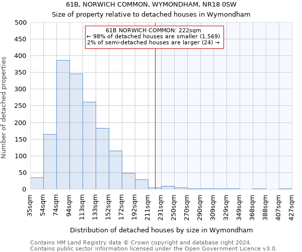 61B, NORWICH COMMON, WYMONDHAM, NR18 0SW: Size of property relative to detached houses in Wymondham