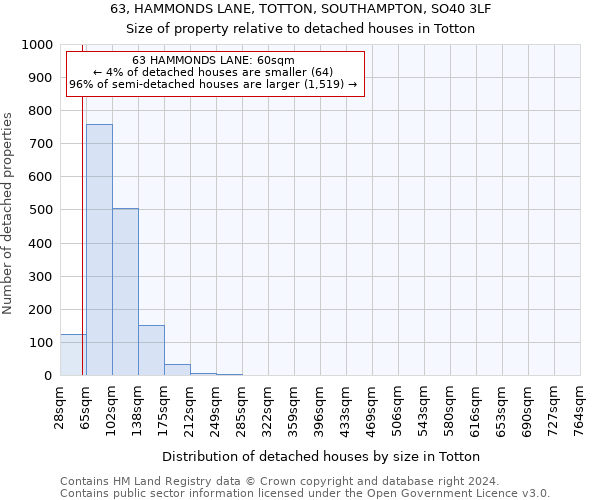 63, HAMMONDS LANE, TOTTON, SOUTHAMPTON, SO40 3LF: Size of property relative to detached houses in Totton