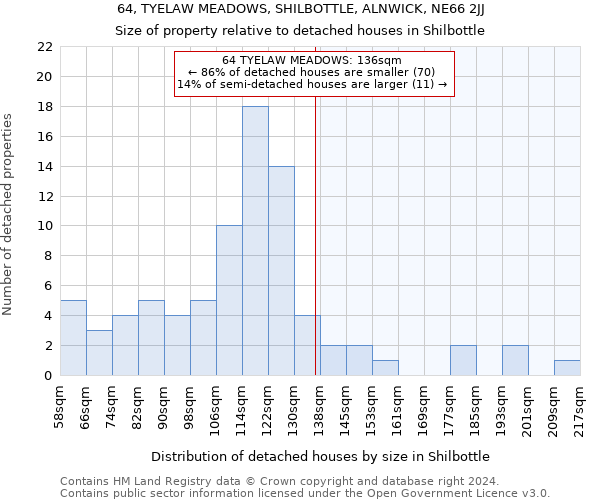 64, TYELAW MEADOWS, SHILBOTTLE, ALNWICK, NE66 2JJ: Size of property relative to detached houses in Shilbottle