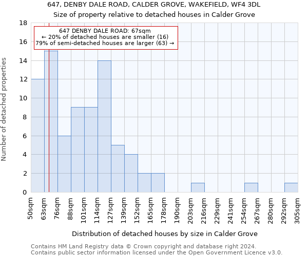 647, DENBY DALE ROAD, CALDER GROVE, WAKEFIELD, WF4 3DL: Size of property relative to detached houses in Calder Grove