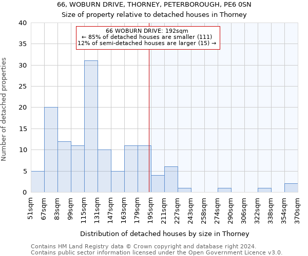 66, WOBURN DRIVE, THORNEY, PETERBOROUGH, PE6 0SN: Size of property relative to detached houses in Thorney