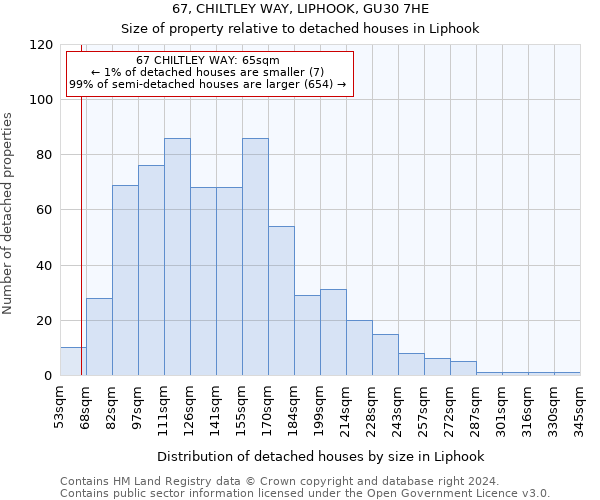 67, CHILTLEY WAY, LIPHOOK, GU30 7HE: Size of property relative to detached houses in Liphook