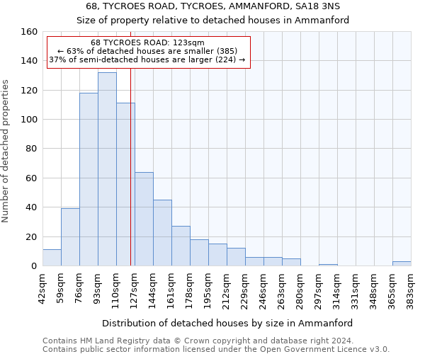 68, TYCROES ROAD, TYCROES, AMMANFORD, SA18 3NS: Size of property relative to detached houses in Ammanford