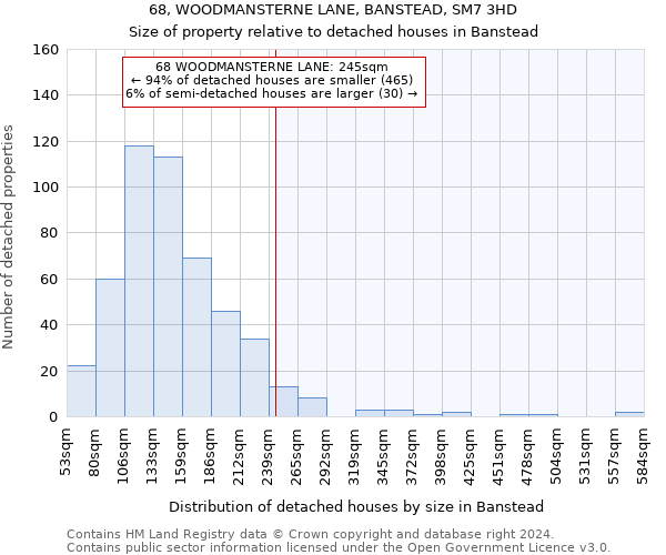 68, WOODMANSTERNE LANE, BANSTEAD, SM7 3HD: Size of property relative to detached houses in Banstead
