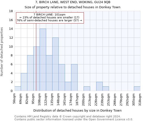 7, BIRCH LANE, WEST END, WOKING, GU24 9QB: Size of property relative to detached houses in Donkey Town