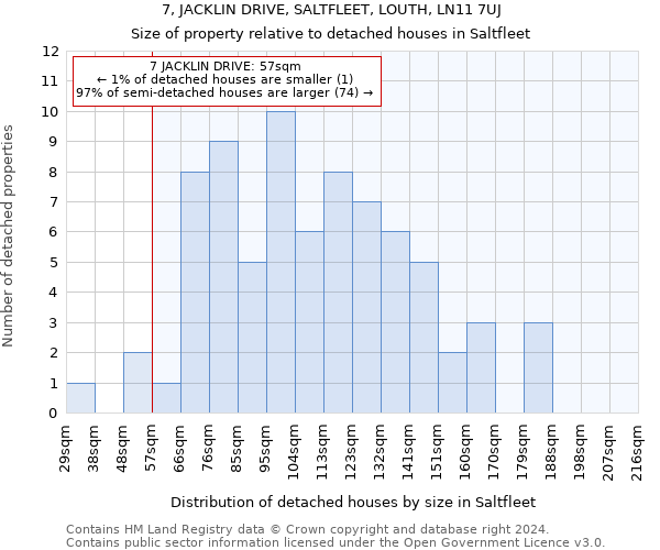 7, JACKLIN DRIVE, SALTFLEET, LOUTH, LN11 7UJ: Size of property relative to detached houses in Saltfleet
