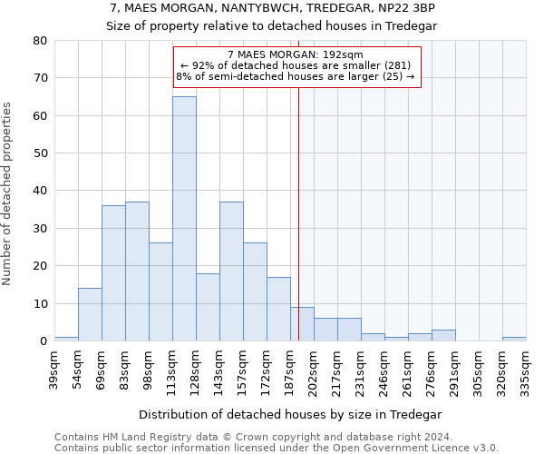 7, MAES MORGAN, NANTYBWCH, TREDEGAR, NP22 3BP: Size of property relative to detached houses in Tredegar