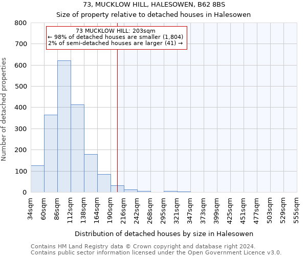73, MUCKLOW HILL, HALESOWEN, B62 8BS: Size of property relative to detached houses in Halesowen