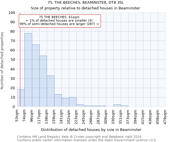 75, THE BEECHES, BEAMINSTER, DT8 3SL: Size of property relative to detached houses in Beaminster