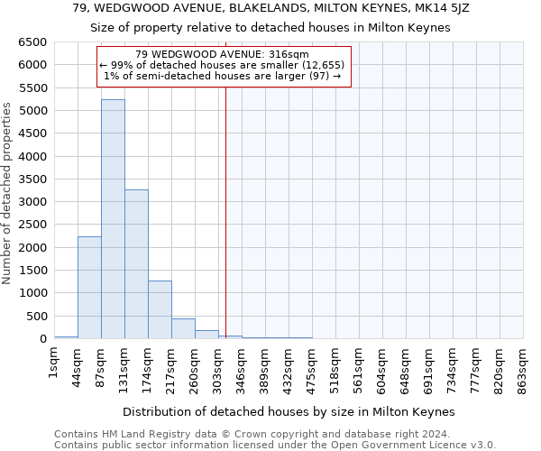 79, WEDGWOOD AVENUE, BLAKELANDS, MILTON KEYNES, MK14 5JZ: Size of property relative to detached houses in Milton Keynes