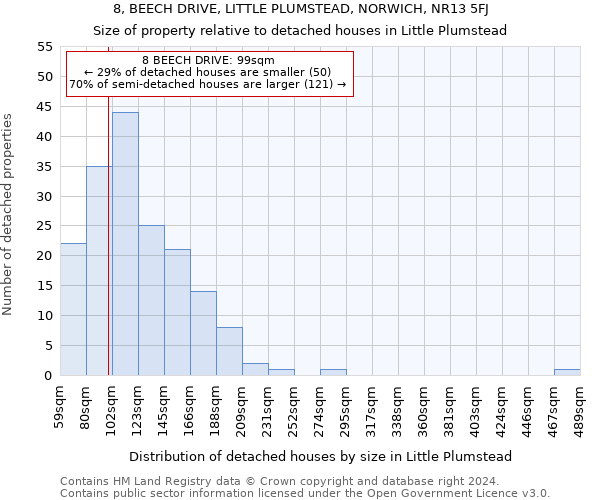 8, BEECH DRIVE, LITTLE PLUMSTEAD, NORWICH, NR13 5FJ: Size of property relative to detached houses in Little Plumstead